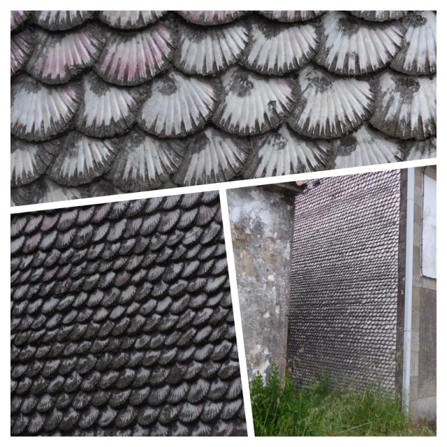 The complete side wall of this house was covered in scallop shells, sadly discoloured by years of car and train fumes.